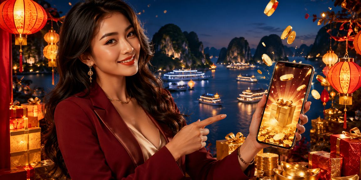 Người dùng tại Hội An chơi casino trên điện thoại dưới ánh đèn lồng lung linh buổi tối